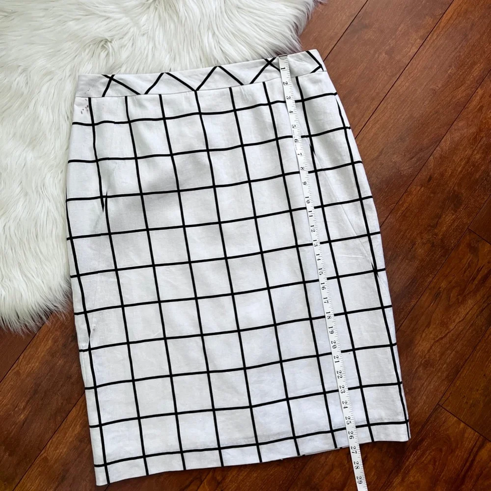 Vintage Chadwicks of Boston Linen Blend Windowpane Pencil Skirt-12 Tall